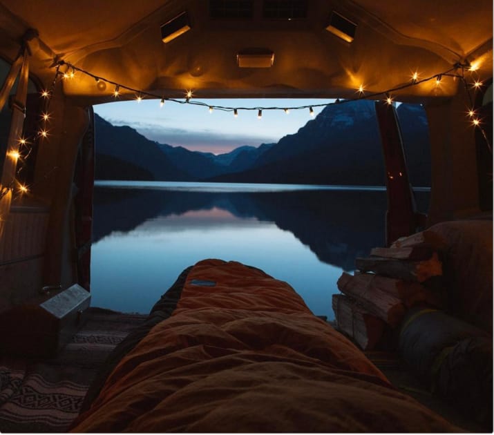 1. Hang battery- or solar-powered string lights to light up your cozy car-sleeping evenings.