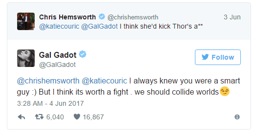 16. This is Gal Gadot challenging Thor to a fight.