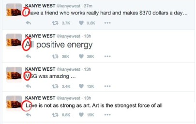 However, some Twitter users looked into Kanye's tweets and found a hidden message. 
