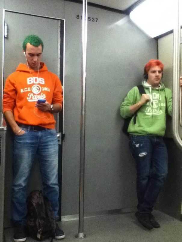 #4 These Two Guys Entered The Metro From Different Stations And Don't Even Know Each Other. They Kind Of Fit Together
