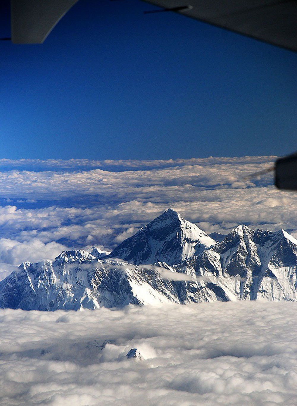 A view of Mount Everest from a plane