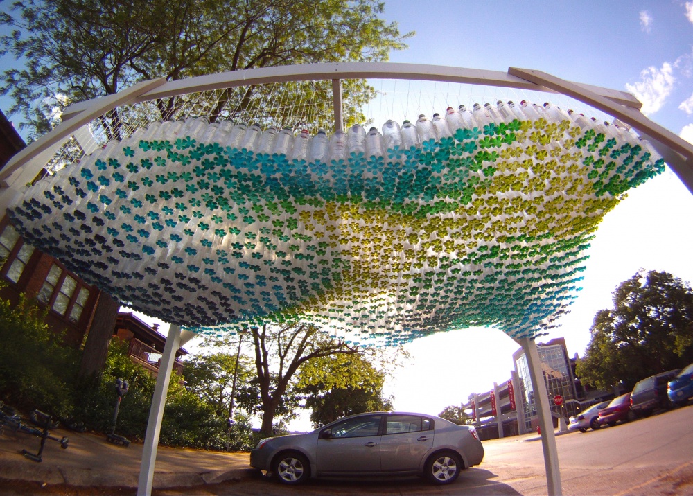 A parking lot roof made of 1,500 plastic bottles, USA