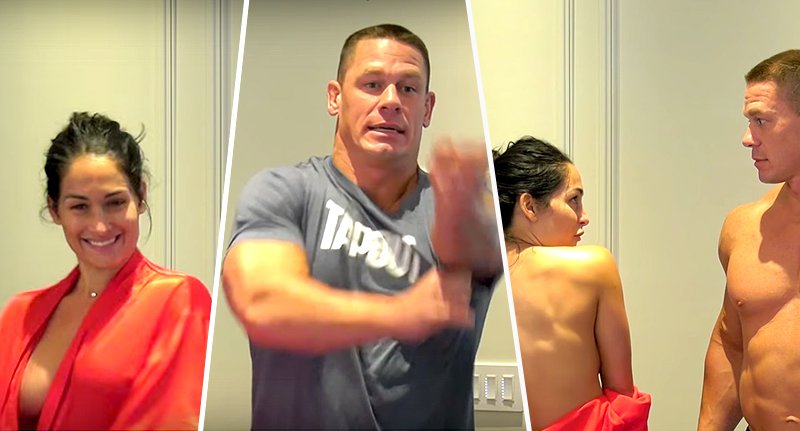 John Cena and Nikki Bella stripped naked in front of thousands of fans to celebrate The Bella Twins’ YouTube success.