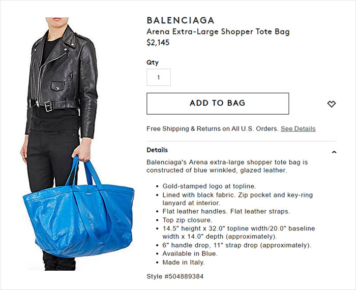 For those of you that don’t know, pricey fashion brand Balenciaga recently released a new bag. Worth $2,145.