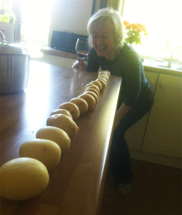#21 My Mother Is Drunk. I Walked In To The Kitchen To Find Her Having Aligned The Potatoes In Size Order